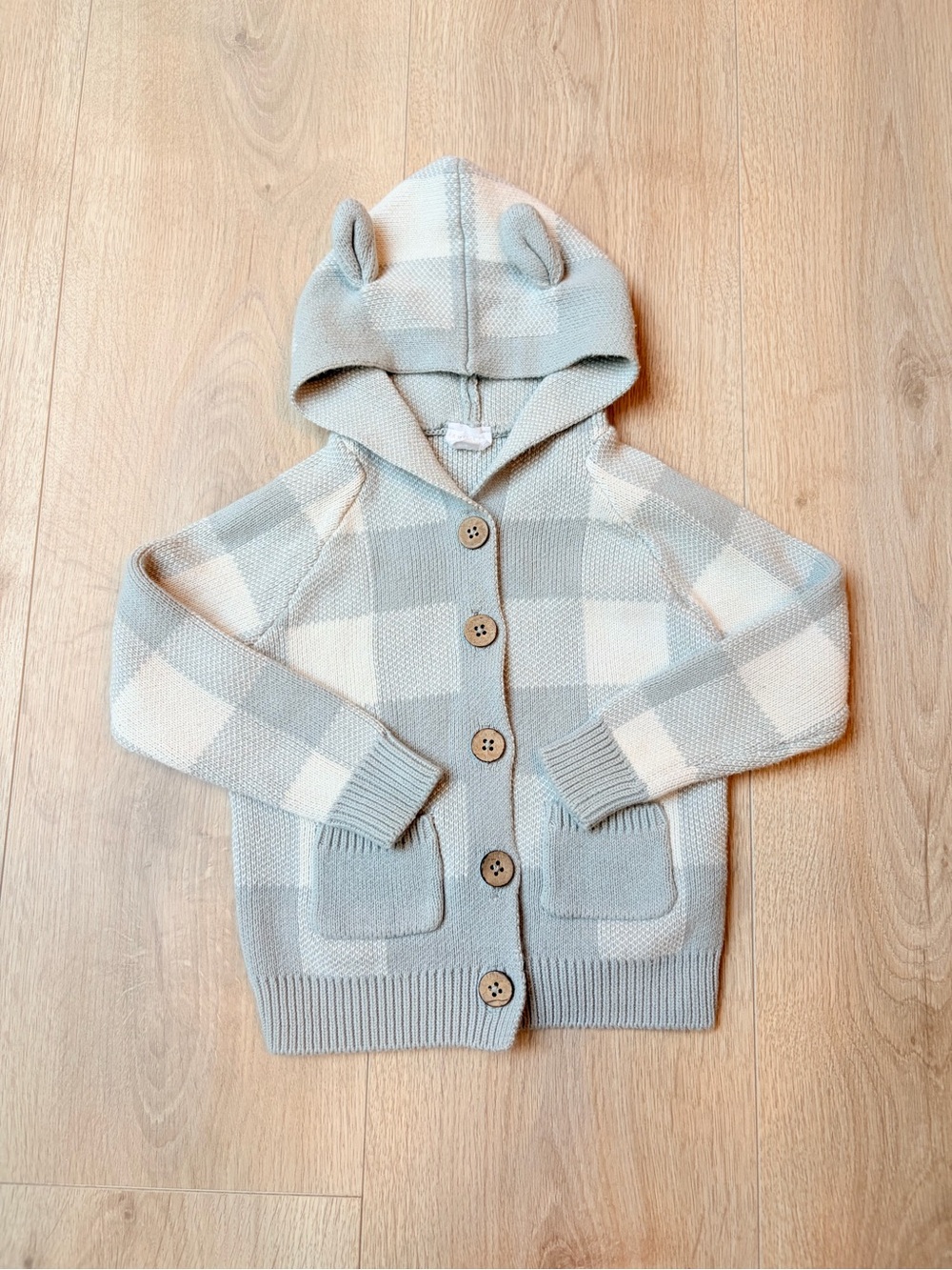 Jamie Kay Plaid Hooded Cardigan - Light Blue & Cream